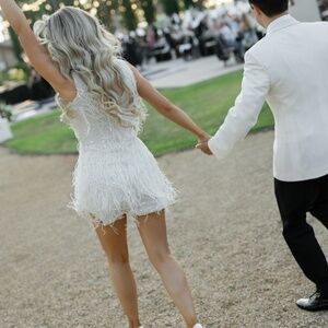 NADINE MERABI Sadie White Fringe Mini Dress – XS (Custom Tailored for Movement!)